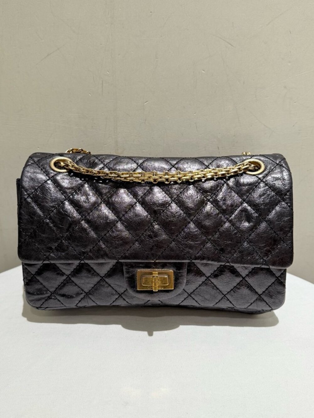 Chanel 2.55 Reissue Black Aged Calfskin Chain Crossbody Flap Bag